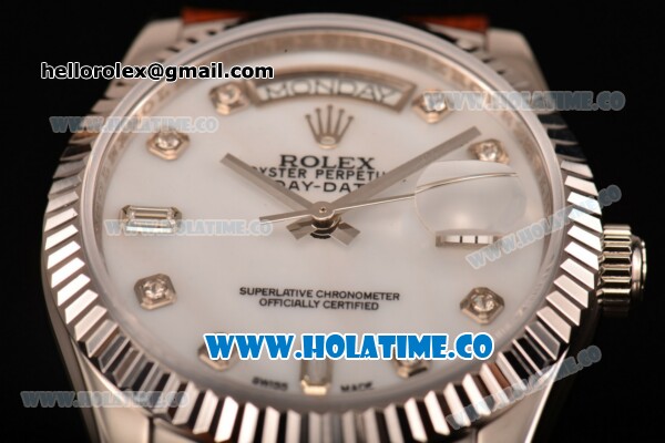 Rolex Day-Date Asia 2813/Swiss ETA 2836/Clone Rolex 3135 Automatic Steel Case with Diamonds Markers and White Dial (BP) - Click Image to Close